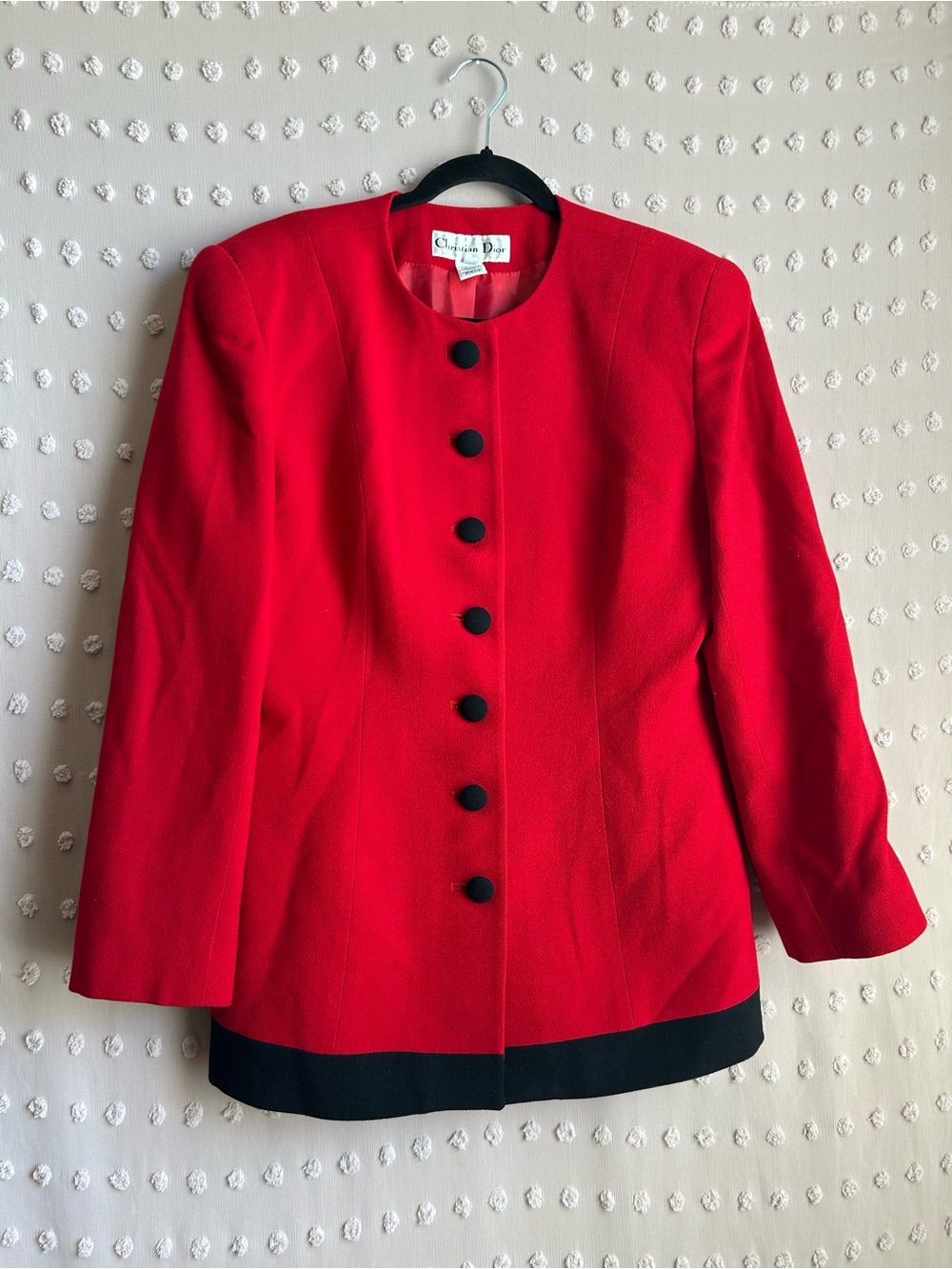 Christian Dior Women’s Vintage 100% Wool Button Up Blazer Sz 12 Red Black